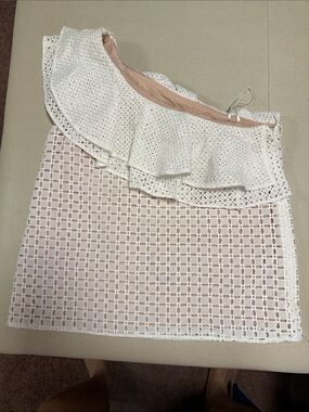 J. Crew White One-Shoulder Eyelet Ruffle Top